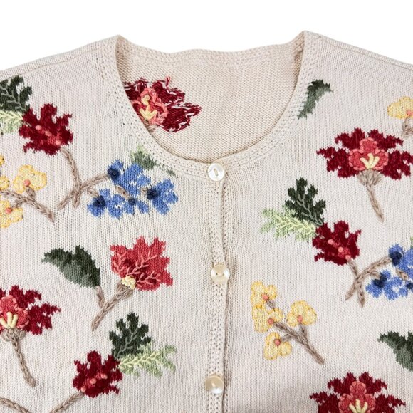 Vintage | Talbots | L | Floral Embroidered Cardigan Sweater | Cottagecore | Y2K - Picture 4 of 16